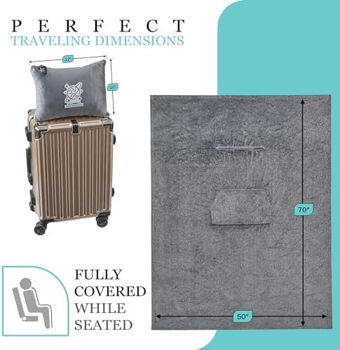 Commollis 2-in-1 Travel Blanket & Pillow for Airplane, Car, Train - Warm Compact Flight Blanket with Luggage Strap & Backpack Clip, Machine Washable, All-Season Use - Image 2