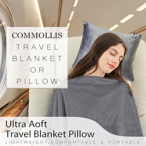 Commollis 2-in-1 Travel Blanket & Pillow for Airplane, Car, Train - Warm Compact Flight Blanket with Luggage Strap & Backpack Clip, Machine Washable, All-Season Use - Image 4