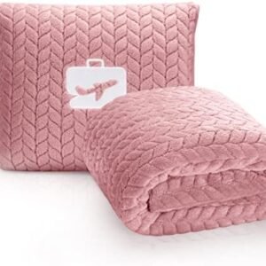 EverSnug Premium Travel Blanket Pillow - Soft 2 in 1 Airplane Blanket with Soft Bag Pillowcase, Hand Luggage Sleeve and Backpack Clip (Light Pink)