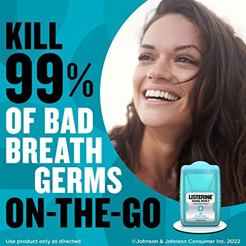 Listerine Cool Mint PocketPaks Portable Breath Strips for Bad Breath, Fresh Breath Strips Dissolve Instantly to Kill 99% of Bad Breath Germs* On-The-Go, Cool Mint, 24-Strip Pack, 3 Pack - Image 5