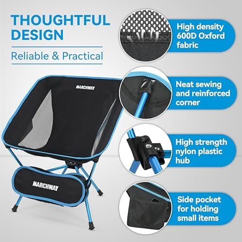 MARCHWAY Lightweight Folding Camping Chair, Stable Portable Compact for Outdoor Camp, Travel, Beach, Picnic, Festival, Hiking, Backpacking, Supports 330Lbs (Blue) - Image 5