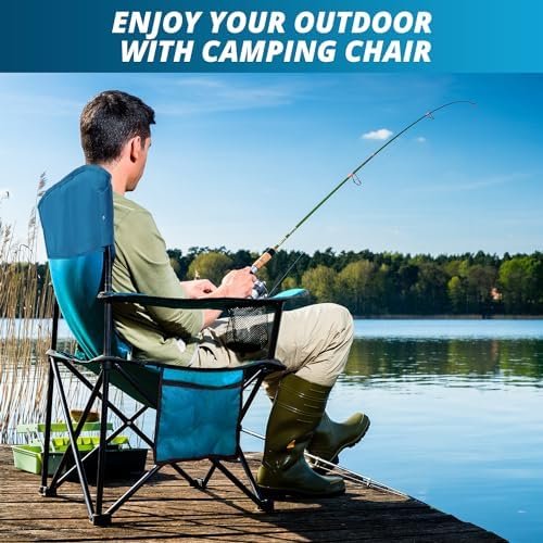 Folding Outdoor Beach Camp Chair with Cup Holder, Storage Pocket, Waterproof Bag Outdoor Arm Chair, Supports 225LBS, Blue - Image 4