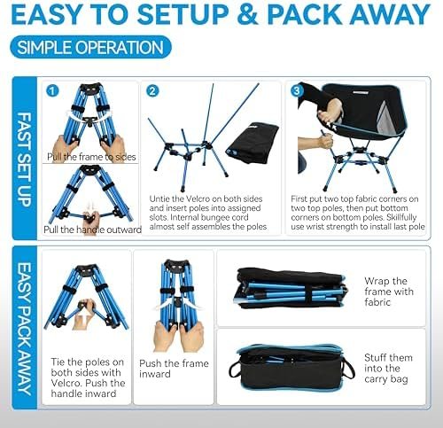MARCHWAY Lightweight Folding Camping Chair, Stable Portable Compact for Outdoor Camp, Travel, Beach, Picnic, Festival, Hiking, Backpacking, Supports 330Lbs (Blue) - Image 6