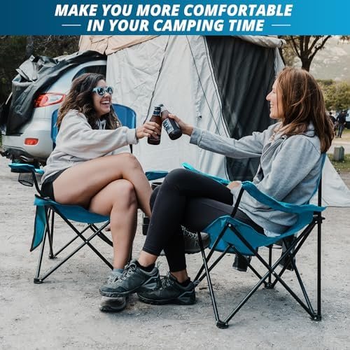 Folding Outdoor Beach Camp Chair with Cup Holder, Storage Pocket, Waterproof Bag Outdoor Arm Chair, Supports 225LBS, Blue - Image 2