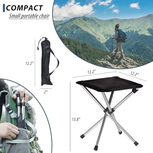 Camping Stool,Small Folding Chair,13.8" Lightweight Folding Stool Compact Backpacking Stool with Carry Bag - Image 2