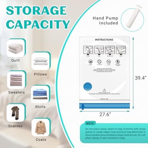 10 Pack Jumbo Space Saver Vacuum Storage Bags Seal Bags for Clothing Travel Compression Bags for Comforters Blankets Bedding Pillows Luggage Hand Pump Included - Image 5