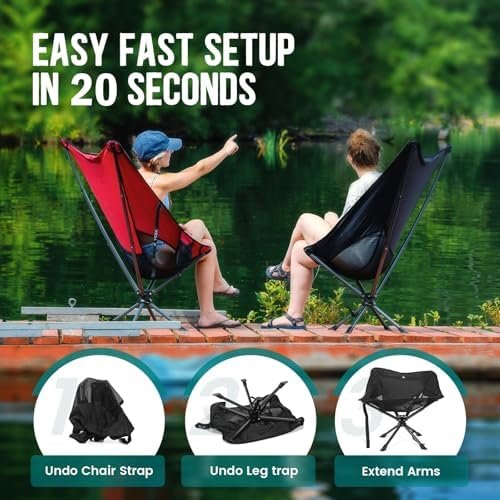 Swivel Portable High Back Camping Chair Small Compact Lightweight Folding Chairs for Adults, Outdoor Collapsible Backpack Chair for Camp, Travel, Sports, Easy Carry and Quick Setup - Image 5