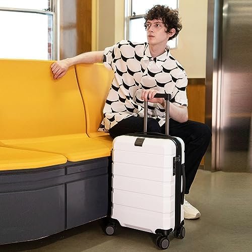 KROSER Hardside Expandable Carry On Luggage with Spinner Wheels & Built-in TSA Lock, Durable Suitcase Rolling Luggage with USB Port, Carry-On 20-Inch, White - Image 6
