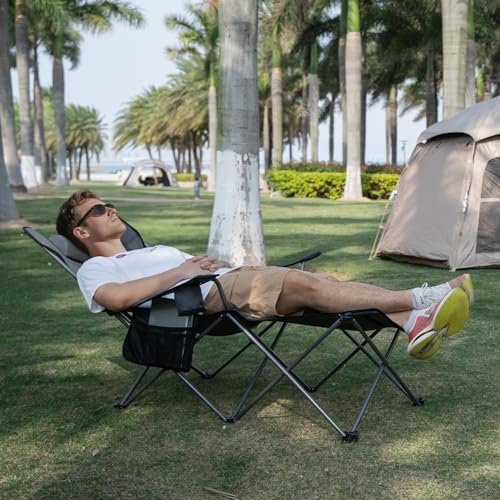 apollo walker Camping Chairs for Adults - 6 Legged Beach Chair with Foot Rest, Adjustable 90° - 130° Reclining Lounge Chair Outdoor, Folding Chairs for Outside with Detachable Pillow & Carry Bag Grey - Image 7