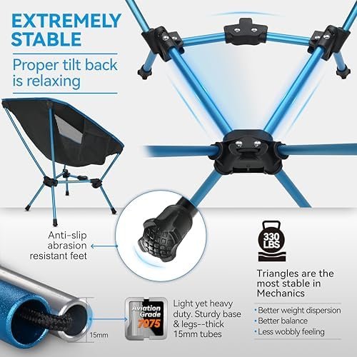 MARCHWAY Lightweight Folding Camping Chair, Stable Portable Compact for Outdoor Camp, Travel, Beach, Picnic, Festival, Hiking, Backpacking, Supports 330Lbs (Blue) - Image 4