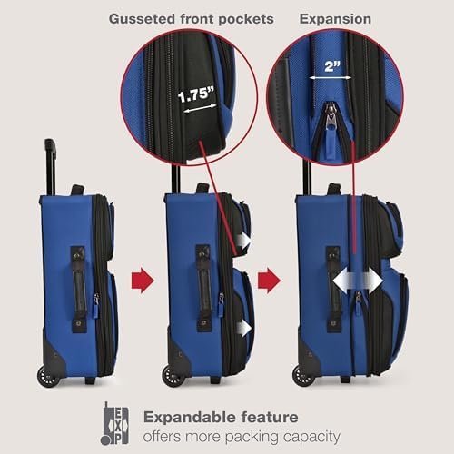 U.S. Traveler Rio Lightweight Carry-On Suitcase 20" Softside Expandable Design, Durable, Business and Travel, Blue, Set - Image 6
