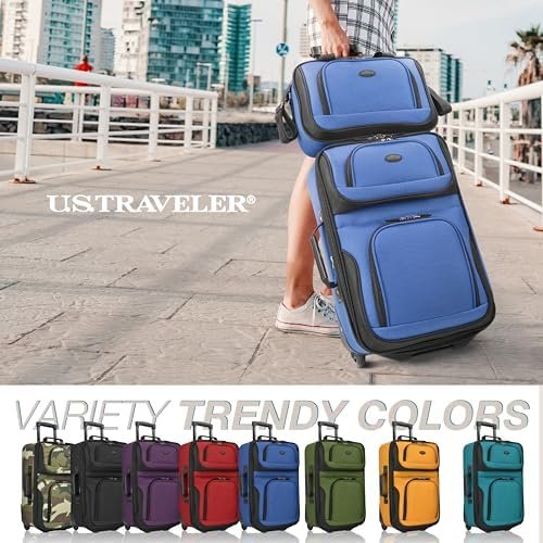 U.S. Traveler Rio Lightweight Carry-On Suitcase 20" Softside Expandable Design, Durable, Business and Travel, Blue, Set - Image 2