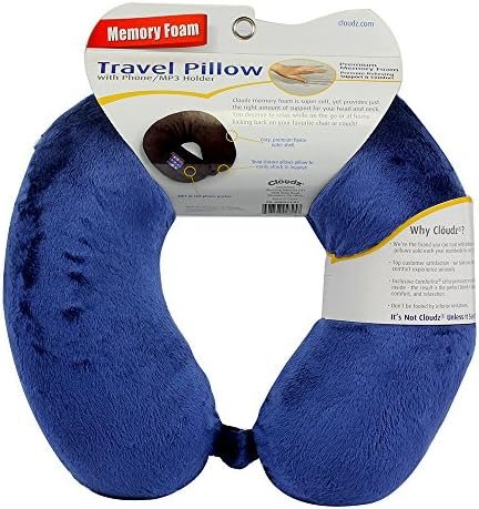 Cloudz Memory Foam Travel Neck Pillow with Snap & Pocket - Blue - Image 2