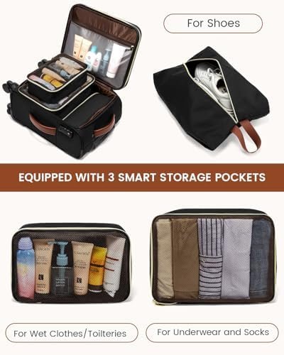 LOVEVOOK 4 Pcs Carry On Luggage 22x14x9 Airline Approved, 20 Inch Carry On Suitcases with Wheels, Softside Rolling Suitcase for Women Men, with TSA Lock Weekender Travel Luggage - Image 6