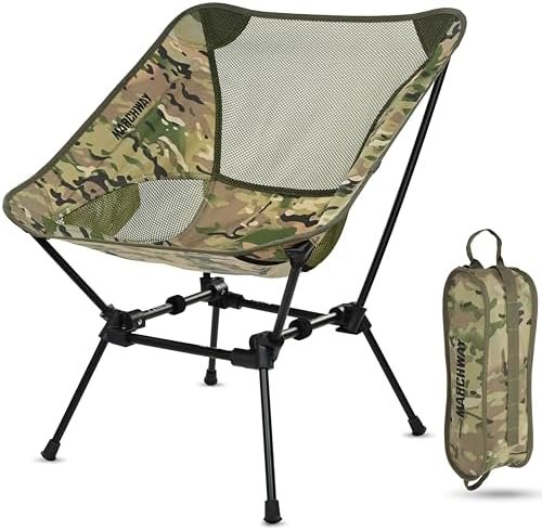 MARCHWAY Ultralight Folding Camping Chair, Heavy Duty Portable Compact for Outdoor Camp, Travel, Beach, Picnic, Festival, Hiking, Lightweight Backpacking (Camo)
