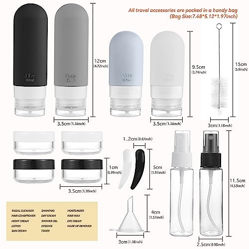 16 Pack Travel Bottles Set - TSA Approved Leak Proof Silicone Squeezable Containers for Toiletries, Conditioner, Shampoo, Lotion & Body Wash Accessories (16 pcs/Black Pack) - Image 9