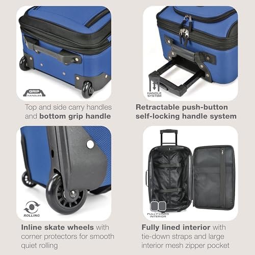 U.S. Traveler Rio Lightweight Carry-On Suitcase 20" Softside Expandable Design, Durable, Business and Travel, Blue, Set - Image 5