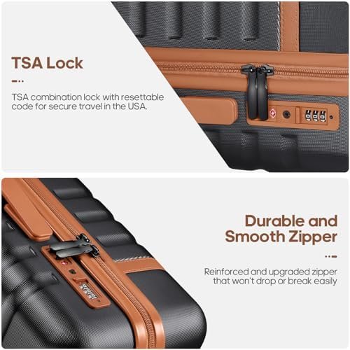 Luggage Sets 3 Piece, Carry On Luggage 20 Inch With Spinner Wheels,PC Hardside Suitcase Set with TSA Lock,Durable Carry On Suitcase With Travel Backpack for Men (Black, 3 piece set (20inch)) - Image 4