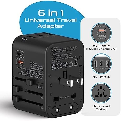 Ceptics World International Travel Plug Adapter - Powerful 33.5W with Pd & QC 3.0 Dual USB-C Power - 3 USB Ports Wall Charger Type I C G A Outlets 110V 220V A/C - EU Euro US UK (11-KU) - Image 2