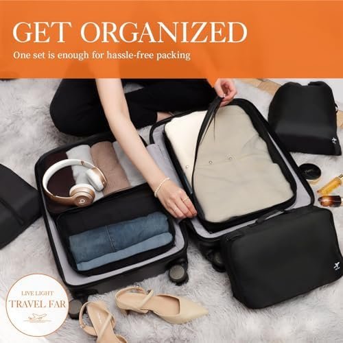 HOTOR Packing Cubes for Suitcases - 6 Pieces, Light Packing Cubes for Travel, Premium Suitcase Organizer Bags Set, Space-Saving Luggage Organizers, Travel Accessories and Essentials, Black - Image 2