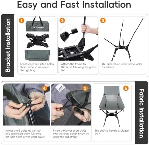 Swivel Folding Chair, High Back Camping Chair with Head Support, Side Cup Pocket, Stable Portable Outdoor Chair for Camp, Travel, Beach, Party, Fishing (Grey) - Image 6