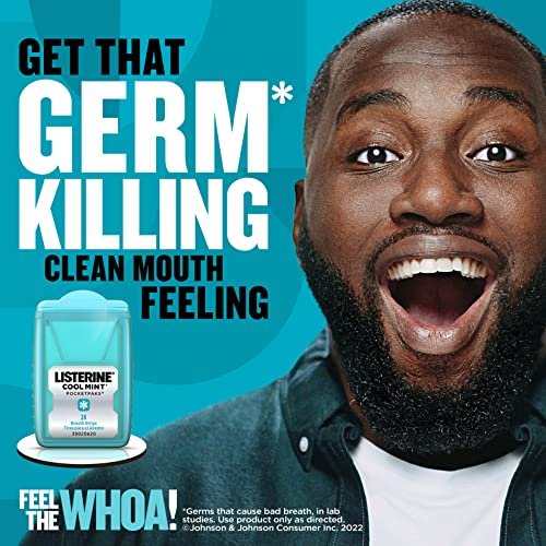 Listerine Cool Mint PocketPaks Portable Breath Strips for Bad Breath, Fresh Breath Strips Dissolve Instantly to Kill 99% of Bad Breath Germs* On-The-Go, Cool Mint, 24-Strip Pack, 3 Pack - Image 2