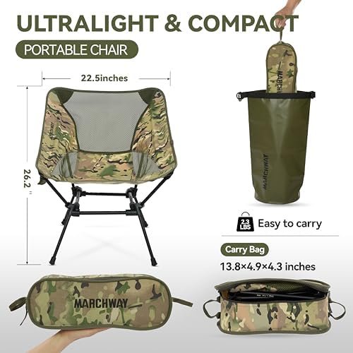 MARCHWAY Ultralight Folding Camping Chair, Heavy Duty Portable Compact for Outdoor Camp, Travel, Beach, Picnic, Festival, Hiking, Lightweight Backpacking (Camo) - Image 3