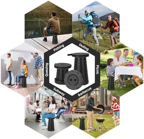 Collapsible Stool, Folding Chair - Upgraded Portable Chair with Load Capacity 400lbs, Portable Stool for Camping Fishing Hiking - Folding Stool with Carrying Straps,Gifts for Fisherman (Black) - Image 6