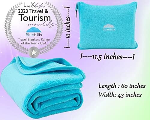 BlueHills Premium Soft Travel Blanket Pillow Airplane Flight Throw in a Bag Compact Pack Large Blanket for Travel Essentials Light Blue (Sky Blue T000) - Image 3