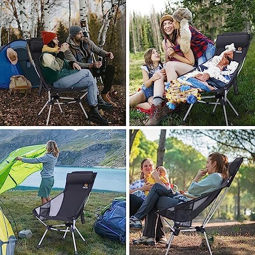 Nice C Ultralight High Back Folding Camping Chair, Backpacking Chair, Compact & Heavy Duty Outdoor, Travel, Picnic, Festival with 2 Side Pockets, Pillow &Carry Bag (Set of 2 Black) - Image 6