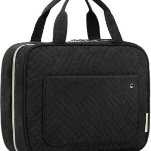 BAGSMART Toiletry Bag Travel Bag with Hanging Hook, Water-resistant Makeup Cosmetic Bag Travel Organizer for Accessories, Shampoo, Full-size Container, Toiletries (Black, Medium)