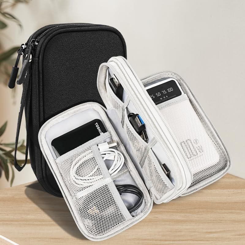 NIMOSA Portable Cable Organizer Travel Cable Organizer Pouch Electronic Accessories Carry Case Waterproof Power Protection USB Hard Disk Box Storage Bag for Cord, Charger, Phone, Earphone Black - Image 3