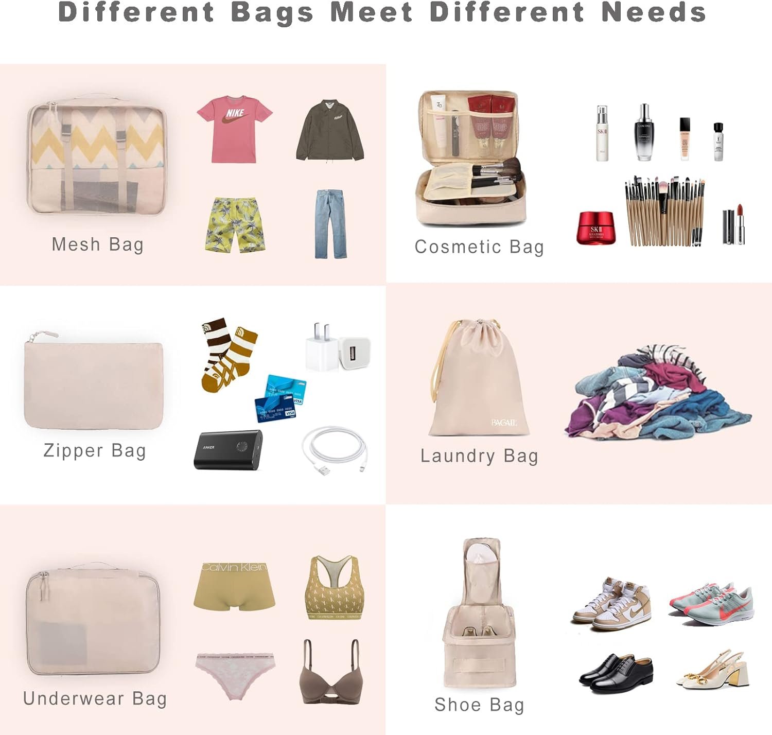 BAGAIL 8 Set Packing Cubes Luggage Organizer Bags for Travel Accessories-Cream - Image 4