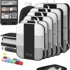 10 Set Compression Packing Cubes for Travel Essentials,Compressible Expandable Packing Cubes for Suitcase,OlarHike Luggage Organizer Bags for Travel,Handy Helper for Organizing Clothes(Black)