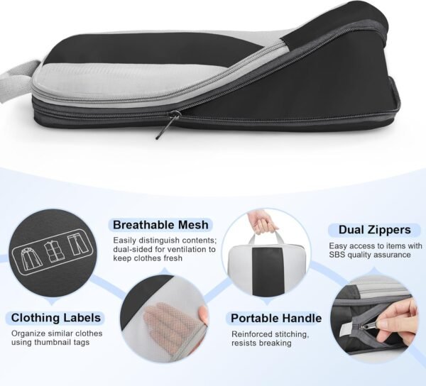 10 Set Compression Packing Cubes for Travel Essentials,Compressible Expandable Packing Cubes for Suitcase,OlarHike Luggage Organizer Bags for Travel,Handy Helper for Organizing Clothes(Black) - Image 6