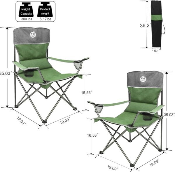 Folding Camping Chair Set of 4, Portable Collapsible Conversation Set w/1 Sofa, 2 Single Chairs, 1 Table for Family Patio, Outdoor Travel, Beach(Green) - Image 4