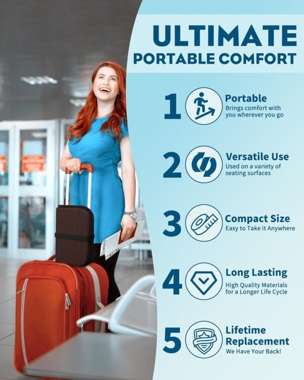 Gel Seat Cushion, Portable Travel Cushion for Long Sitting, Thick & Foldable, 16.5" x 12" Large Size Chair Seat Cushions for Office Chair Car Wheelchair, Relief Sciatica Coccyx Pain - Image 2