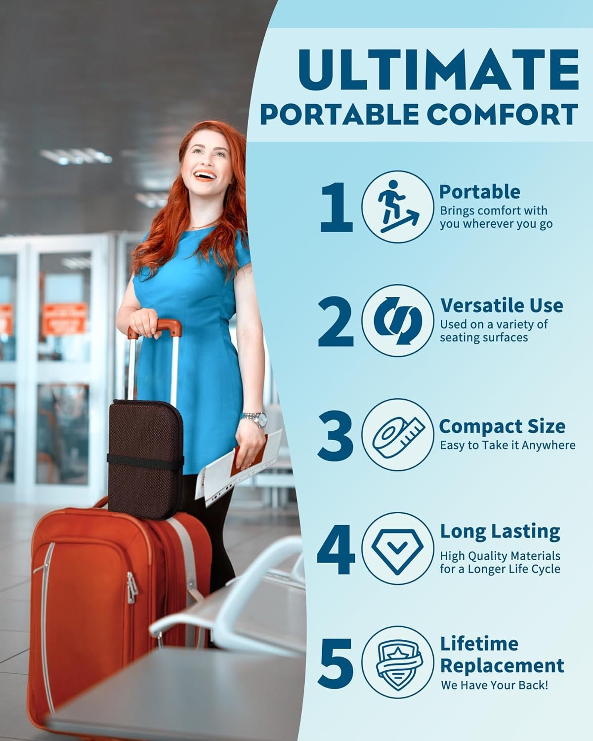 Gel Seat Cushion, Portable Travel Cushion for Long Sitting, Thick & Foldable, 16.5" x 12" Large Size Chair Seat Cushions for Office Chair Car Wheelchair, Relief Sciatica Coccyx Pain - Image 2