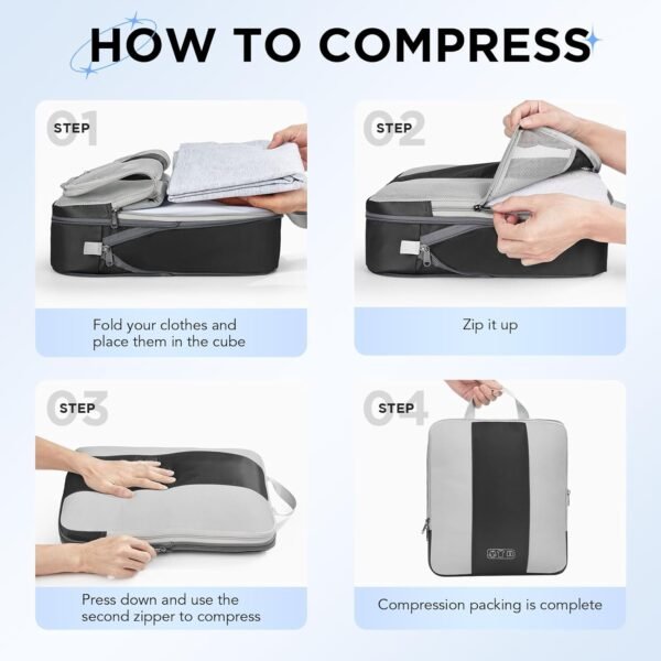 10 Set Compression Packing Cubes for Travel Essentials,Compressible Expandable Packing Cubes for Suitcase,OlarHike Luggage Organizer Bags for Travel,Handy Helper for Organizing Clothes(Black) - Image 3