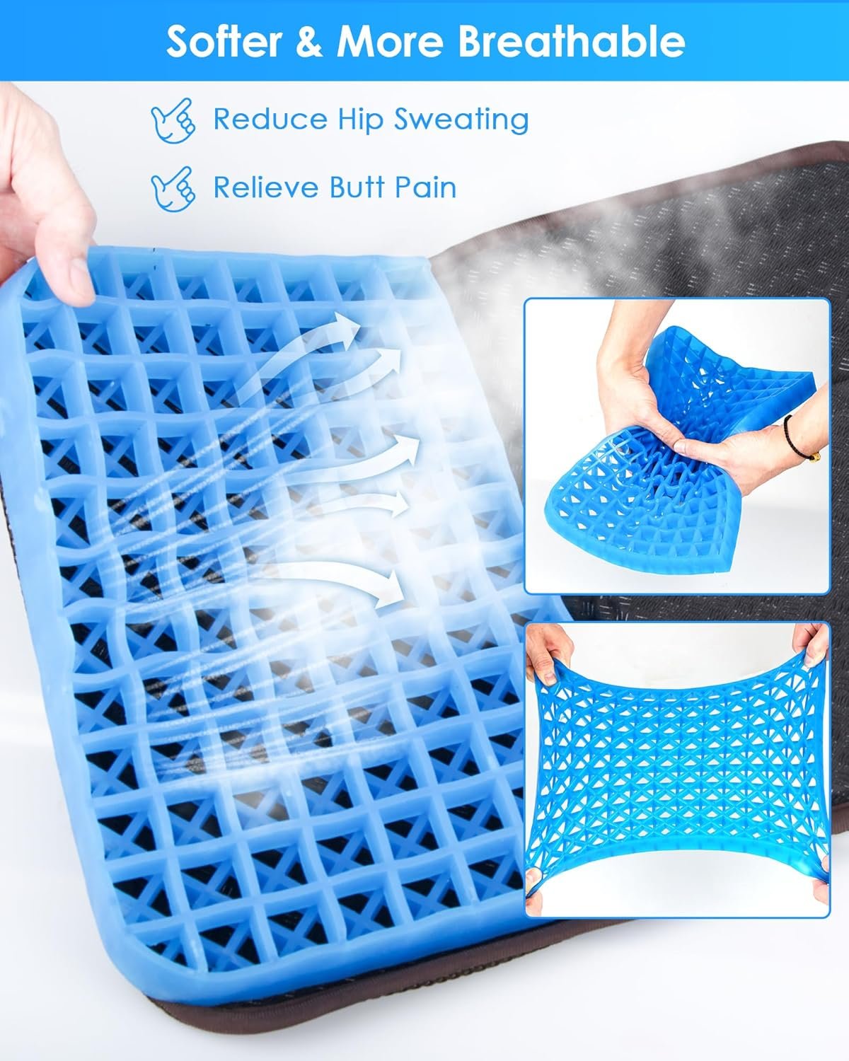 Gel Seat Cushion, Portable Travel Cushion for Long Sitting, Thick & Foldable, 16.5" x 12" Large Size Chair Seat Cushions for Office Chair Car Wheelchair, Relief Sciatica Coccyx Pain - Image 7