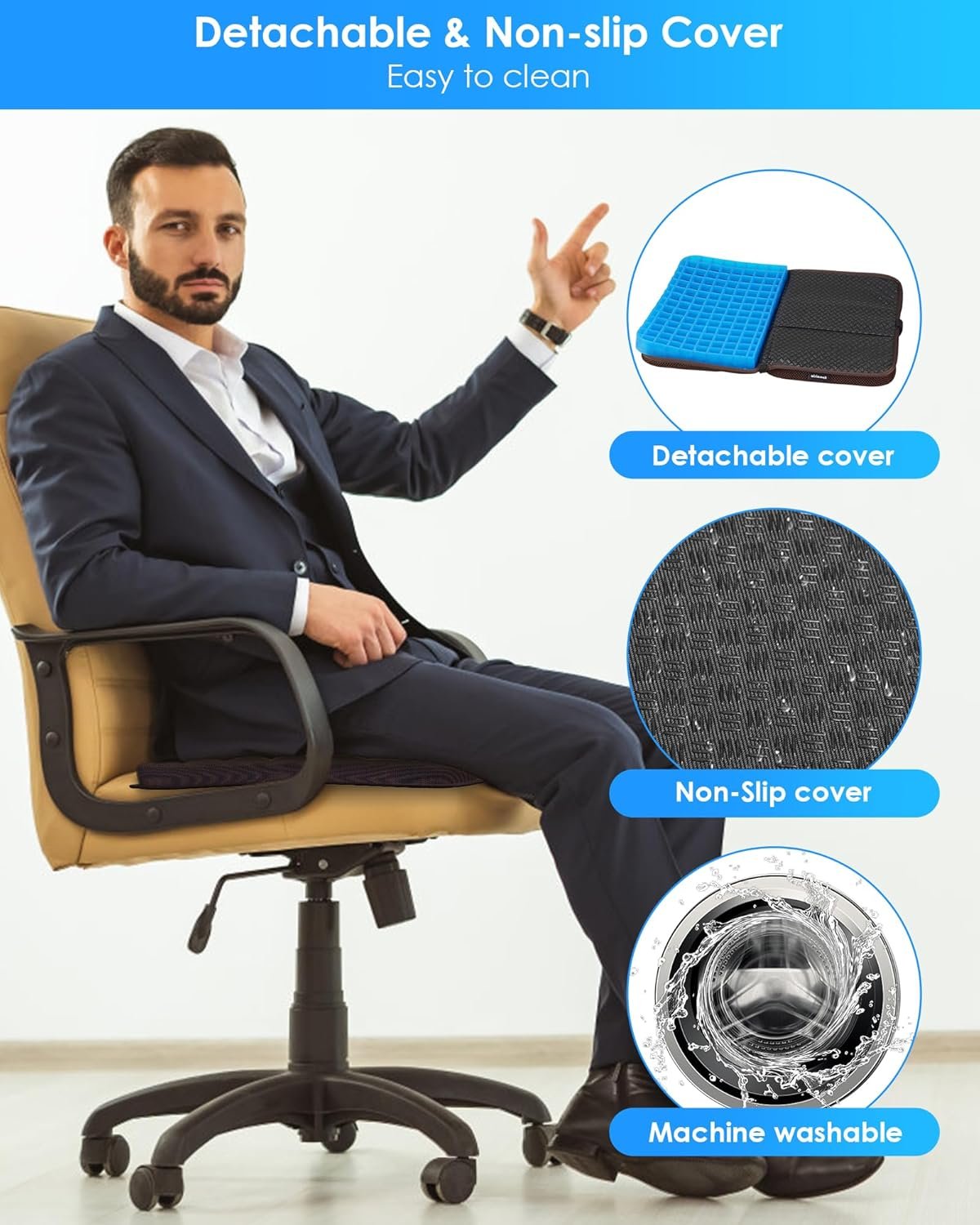 Gel Seat Cushion, Portable Travel Cushion for Long Sitting, Thick & Foldable, 16.5" x 12" Large Size Chair Seat Cushions for Office Chair Car Wheelchair, Relief Sciatica Coccyx Pain - Image 8