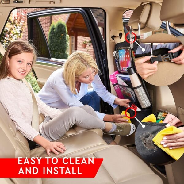 Helteko Backseat Car Organizer, Kick Mats Back Seat Protector with Touch Screen Tablet Holder, Back Seat Organizer for Kids, Travel Accessories with 9 Storage Pockets 2 Pack, Black - Image 5